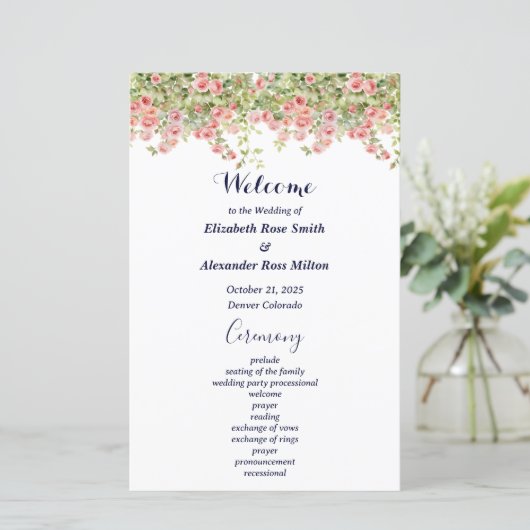 Minimalist Simple Pretty rose vine wedding program (Staand voorkant)