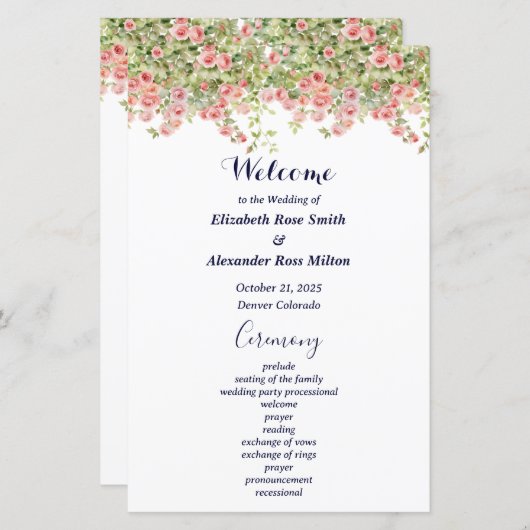 Minimalist Simple Pretty rose vine wedding program (Voorkant / Achterkant)