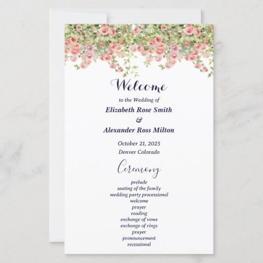Minimalist Simple Pretty rose vine wedding program (Voorkant)