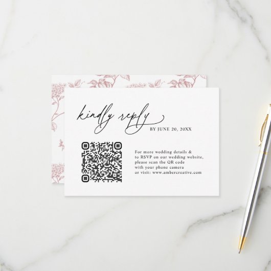 Minimalist Simple QR code Wedding RSVP Cards Kaartje (Voorkant / Achterkant in situ)