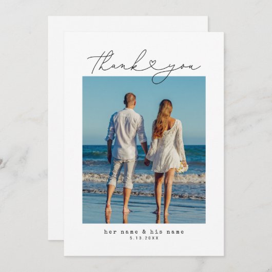 Minimalist Simple Script Heart Wedding Bedankkaart (Voorkant / Achterkant)