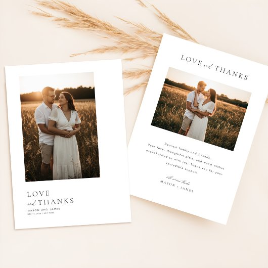 Minimalist Simple Script with Boho Wedding Photo Bedankkaart