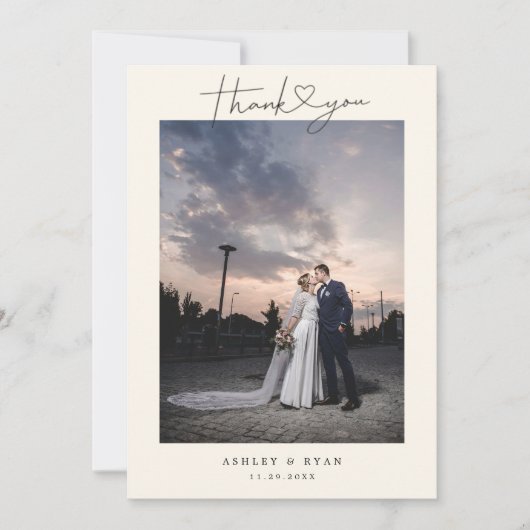 Minimalist Simple Script with Heart Wedding Photo Bedankkaart (Voorkant)