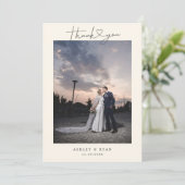 Minimalist Simple Script with Heart Wedding Photo Bedankkaart (Staand voorkant)