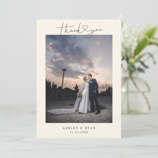 Minimalist Simple Script with Heart Wedding Photo Bedankkaart