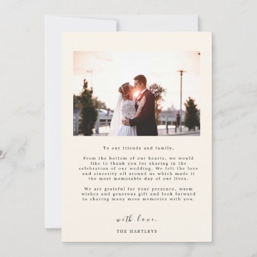 Minimalist Simple Script with Heart Wedding Photo Bedankkaart (Achterkant)