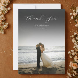 Minimalist Simple Script with Wedding Photo Bedankkaart