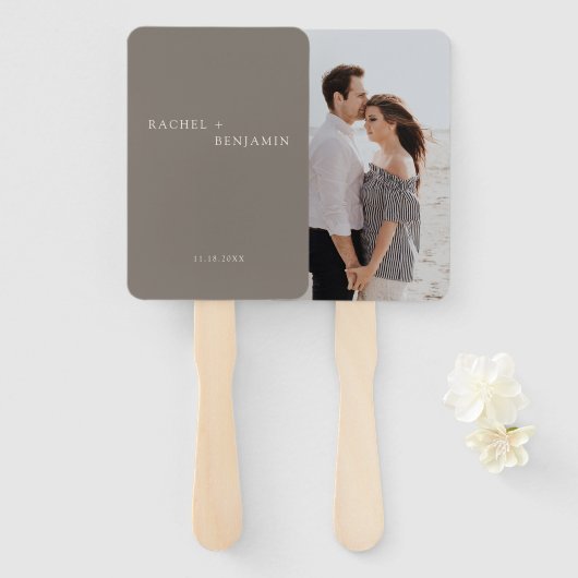 Minimalist Simple Taupe wedding Photo Custom Handwaaier (Voorkant en achterkant)
