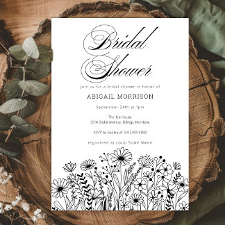 Minimalist Simple Wildflowers Bridal Shower Kaart