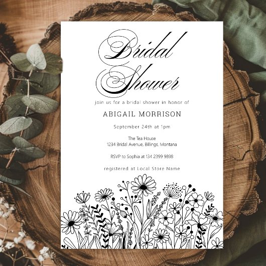 Minimalist Simple Wildflowers Bridal Shower Kaart