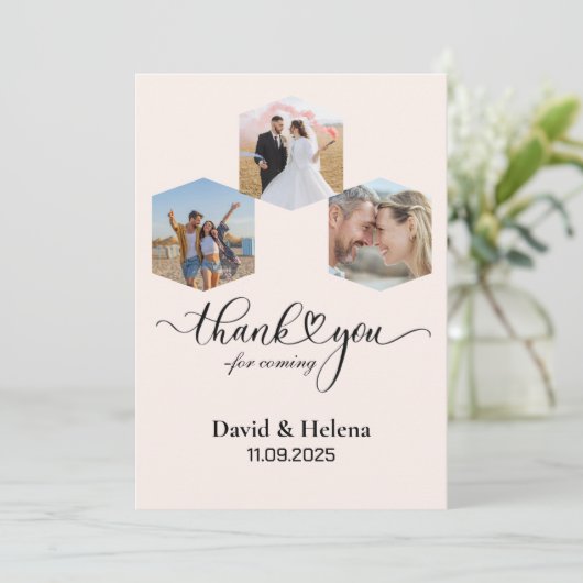 Minimalist SimpleW Script with Heart Wedding Photo Bedankkaart (Staand voorkant)