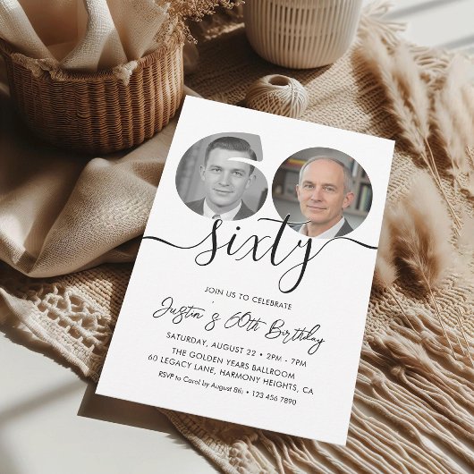 Minimalist Sixty Black White 60th Birthday Party Kaart