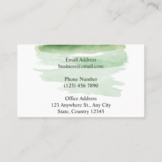 MINIMALIST SJABLOON WATERVERF GROEN VISITEKAARTJE (Achterkant)