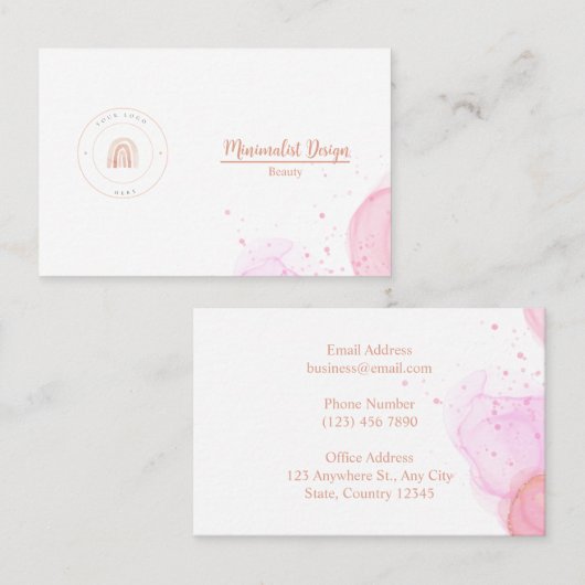 MINIMALIST SJABLOON WATERVERF PINK VISITEKAARTJE (Voorkant / Achterkant)