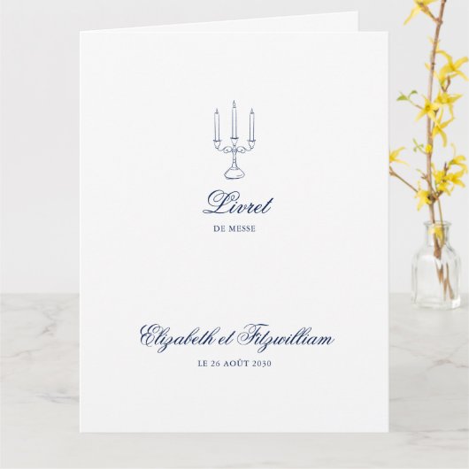 Minimalist Sketch Wedding Candles Boekje/Programma Kaart (Gele Bloem)