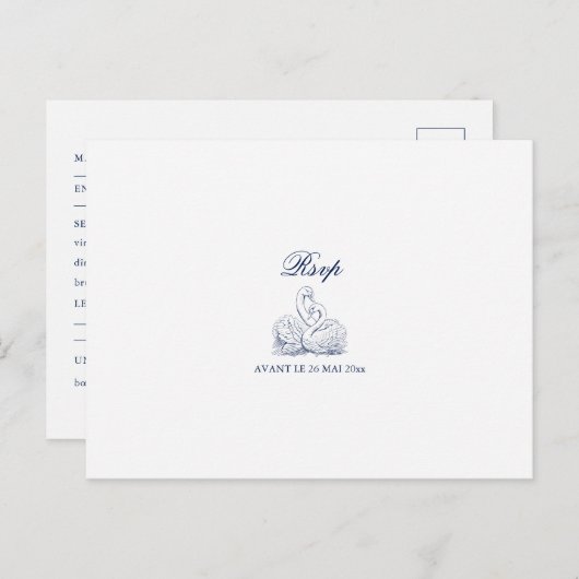 Minimalist Sketched Love Swans Wedding RSVP Briefkaart (Voorkant / Achterkant)