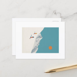 Minimalist Ski Art Print – Retro Alpine Skiers in  Briefkaart