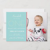 Minimalist Sky Blue x Red Girl Foto 1e verjaardag Kaart (Voorkant)
