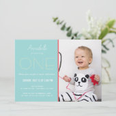 Minimalist Sky Blue x Red Girl Foto 1e verjaardag Kaart (Staand voorkant)