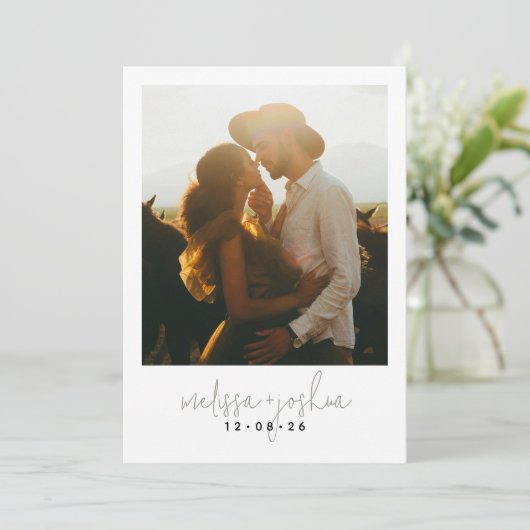 Minimalist Sla de Date Kaart op met één foto (Staand voorkant)