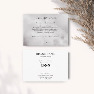 Minimalist Slate Gray Watercolor Jewelry Care Card Informatiekaartje