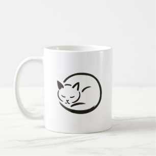 Minimalist Sleeping Cat – Inktborstel op koffie Mo Koffiemok
