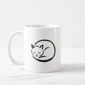 Minimalist Sleeping Cat – Inktborstel op koffie Mo Koffiemok