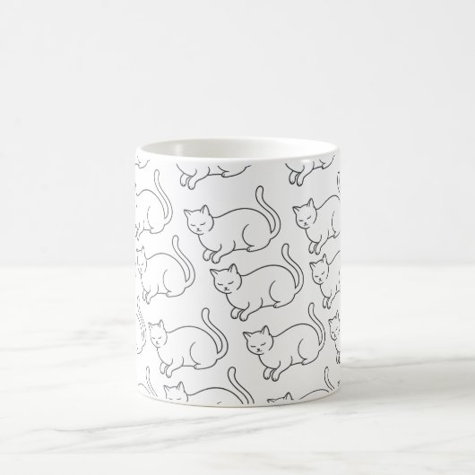 Minimalist Sleepy Cat Pattern Mug | Hand-Drawn Cer Koffiemok (Center)