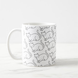 Minimalist Sleepy Cat Pattern Mug | Hand-Drawn Cer Koffiemok