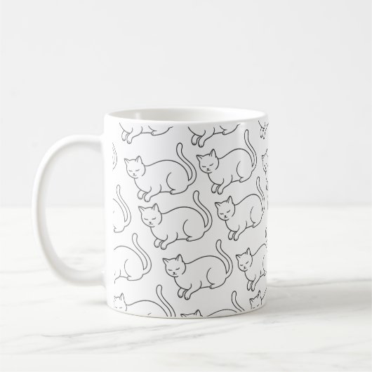 Minimalist Sleepy Cat Pattern Mug | Hand-Drawn Cer Koffiemok (Links)