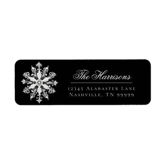 Minimalist Snowflake Wedding Address | Black Etiket (Voorkant)
