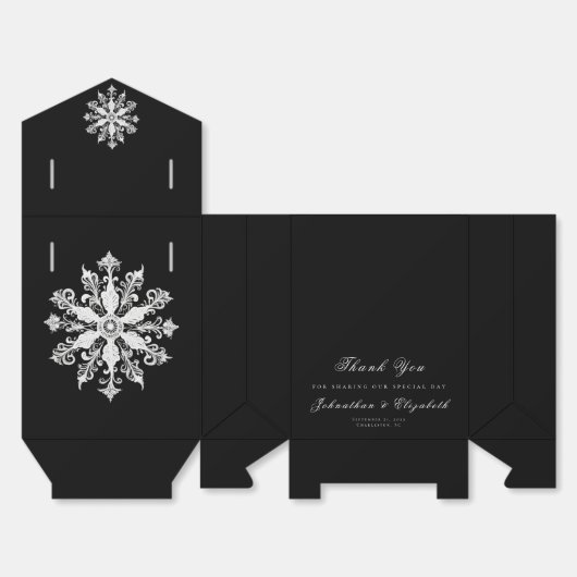 Minimalist Snowflake Wedding | Black Bedankdoosjes (Ongevouwen)