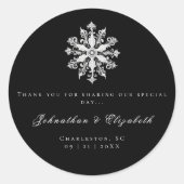 Minimalist Snowflake Wedding | Black Favor Ronde Sticker (Voorkant)