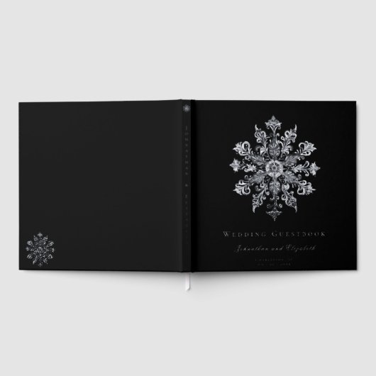Minimalist Snowflake Wedding | Black Gastenboek (Volledig)