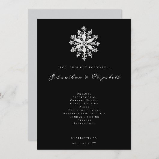 Minimalist Snowflake Wedding | Black Programmakaart (Voorkant / Achterkant)