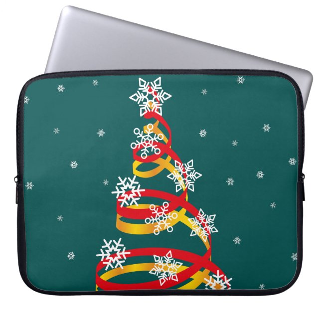 Minimalist Snowflakes Ribbon Christmas Tree Laptop Sleeve (Voorkant)