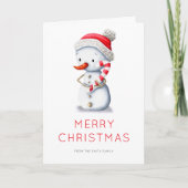 Minimalist Snowman Candy Cane Merry Christmas Feestdagen Kaart (Voorkant)