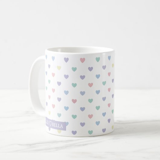 Minimalist Soft Pastel Heart Pattern Couple Name Koffiemok (Voorkant links)