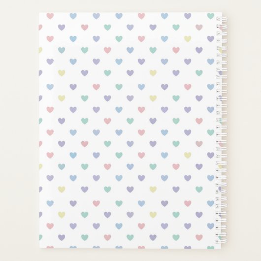 Minimalist Soft Pastel Heart Pattern Personalized Planner (Achterkant)