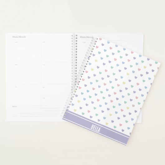 Minimalist Soft Pastel Heart Pattern Personalized Planner (Display)