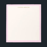 Minimalist Soft Pink Border Personalized Name Notitieblok<br><div class="desc">Keep your desk chic and organized with this personalized notepad featuring a soft blush pink border and elegant gold text. The simple, timeless design makes it perfect for jotting down notes, to-do lists, or daily reminders. Add your name for a polished, custom touch that suits both home and office settings....</div>