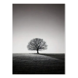 Minimalist Solitary Tree Landscape | Monochrome Perfect Poster