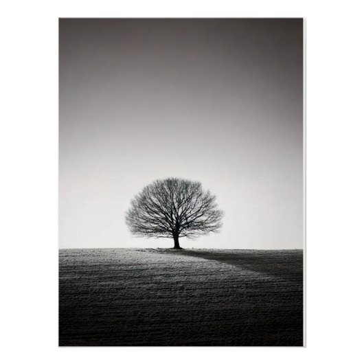 Minimalist Solitary Tree Landscape | Monochrome Perfect Poster (Voorkant)