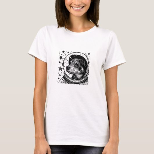  Minimalist Space Pup Draw Astronaut dog T-shirt (Voorkant)
