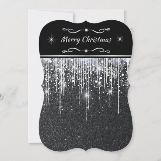 Minimalist Sparkly Black and Silver Christmas Kaart (Voorkant)