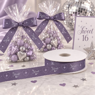 Minimalist Stars Sweet 16 Hart Violet ID1333 Satijnen Lint