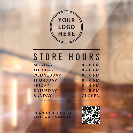 Minimalist Store Hours QR Code Business Logo Raamsticker (Vel 2)