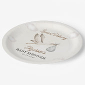 Minimalist Stork-Themed Baby Shower Neutral Papieren Bordje (Gekanteld)