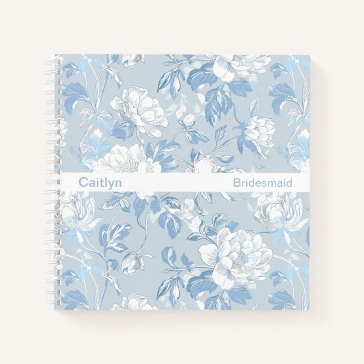 Minimalist Stripe Dusty Blue Floral Square Notitieboek (Voorkant)