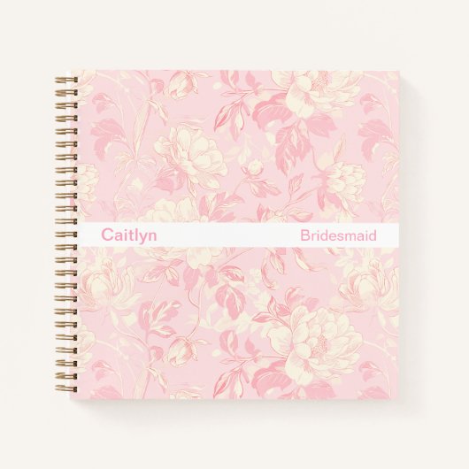 Minimalist Stripe Soft Peach Floral Square Notitieboek (Voorkant)
